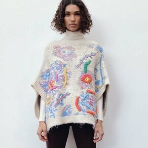 ZARA colorful knit poncho sweater